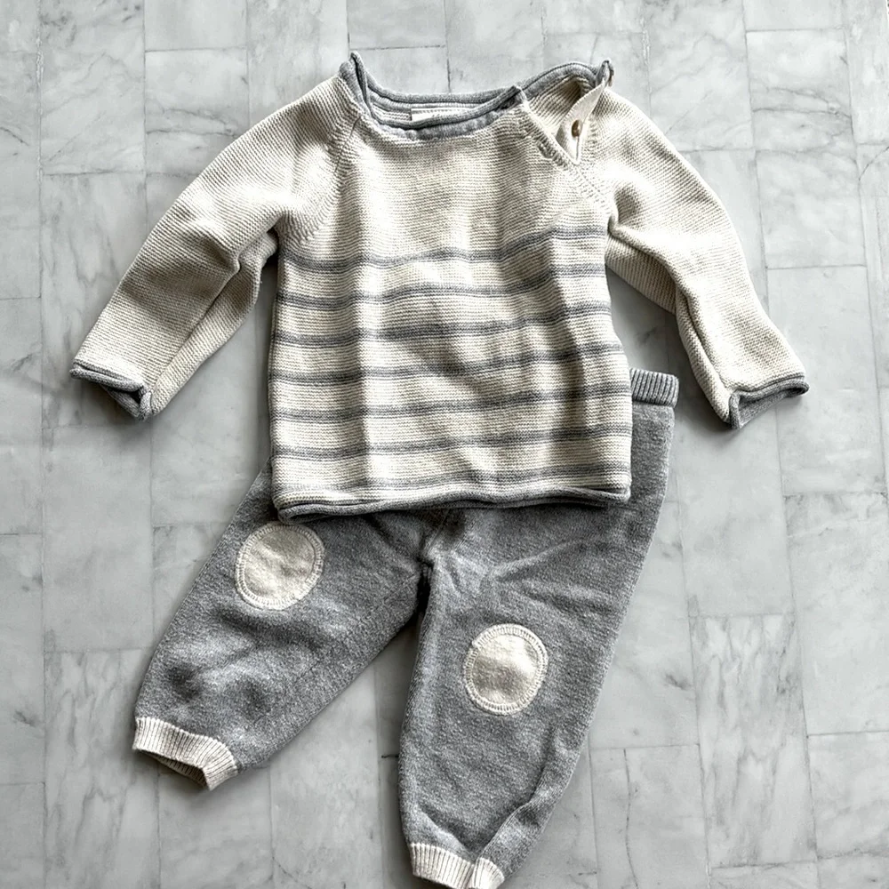 Miniclasix Baby Boy's Two-Piece Cotton Knit Sweater & Pants Set in “Oatmeal”